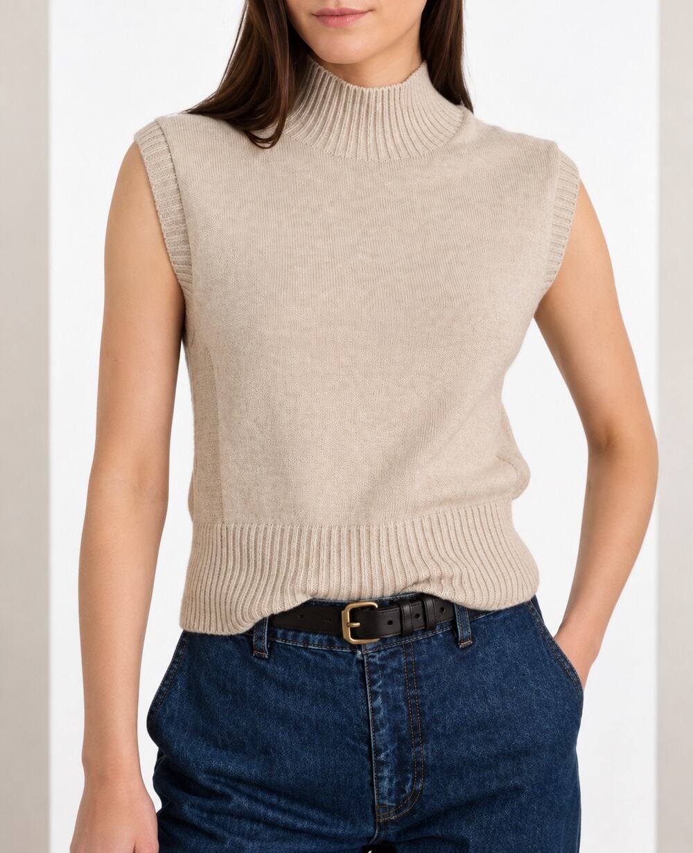 Alex Mill Women’s Sleeveless Mock Neck Sweater Vest Oatmeal Large